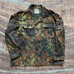 Men's Germany Military Issue Camo Camouflage Field Jacket Snap Shirt Sz Large